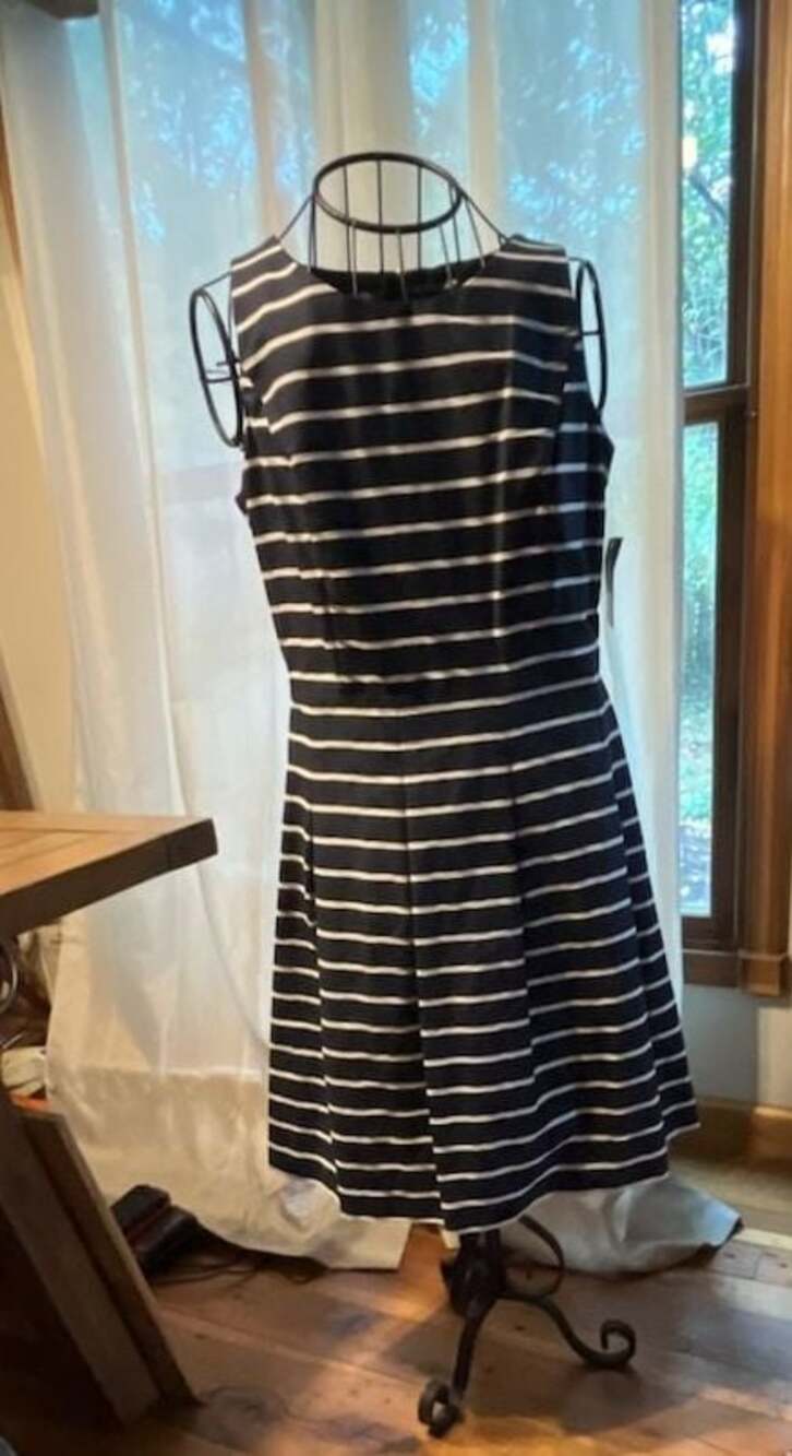 Tommy Hilfiger Women's Navy and White Striped Sleeveless Fit and Flare Dress